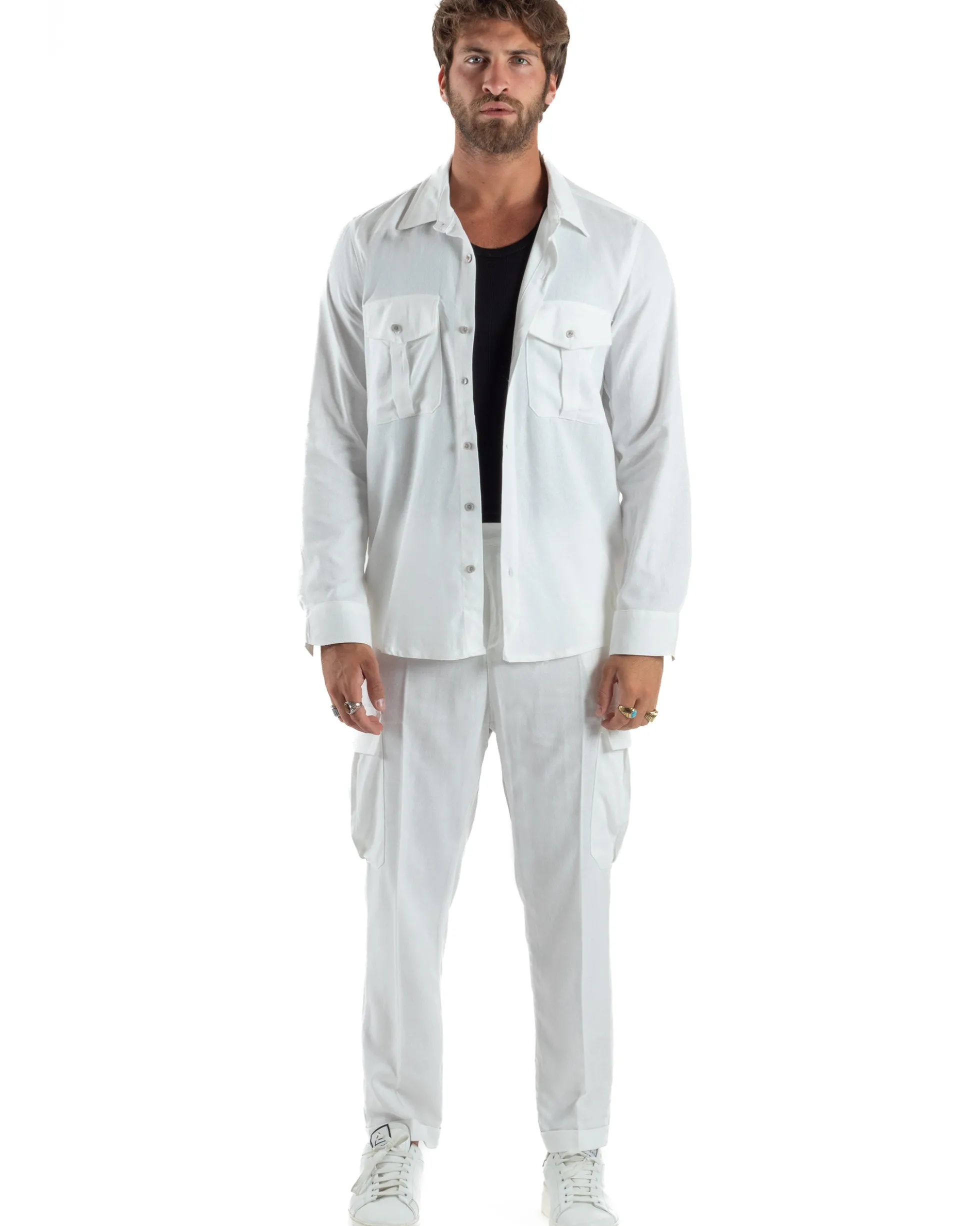 Outfit Camicia Pantaloni Cargo Lino OU2512A