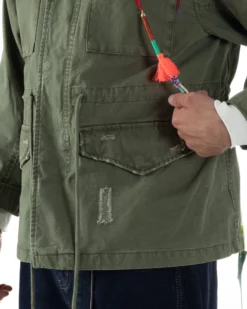 Overshirt giacca uomo sahariana destroy giubbotto camicione verde militare BERNA M-261254
