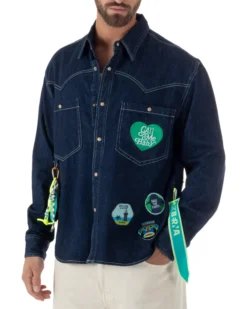 Overshirt jeans uomo giacca camicione patch denim scuro BERNA M-261228