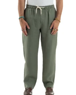 Pantalaccio Lino Regular Fit Tasca Posteriore Basic Verde P6299A