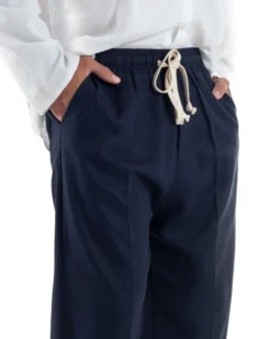 Pantalaccio lino uomo baggy fit morbido comodo blu P6302A