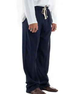 Pantalaccio lino uomo baggy fit morbido comodo blu P6302A