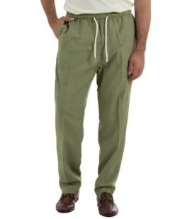 Pantalaccio uomo lino viscosa pantaloni coulisse relaxed fit verde militare BERNA M-261226