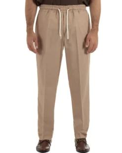 Pantalaccio uomo lino viscosa pantaloni coulisse relaxed fit camel BERNA M-261226
