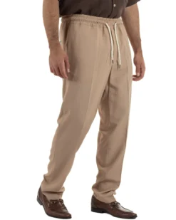 Pantalaccio uomo lino viscosa pantaloni coulisse relaxed fit camel BERNA M-261226