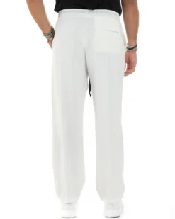 Pantalaccio Uomo Pantaloni Con Coulisse Morbido Viscosa Baggy Fondo Largo Comodo Panna GIOSAL-P6133A