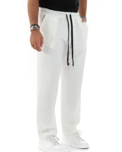 Pantalaccio Uomo Pantaloni Con Coulisse Morbido Viscosa Baggy Fondo Largo Comodo Panna GIOSAL-P6133A