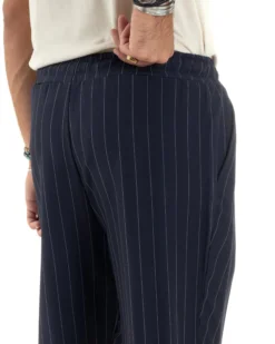 Pantalaccio Uomo Viscosa Morbido Regular Fit Pantaloni Con Coulisse Fantasia Gessata Rigato Blu GIOSAL-P6130A