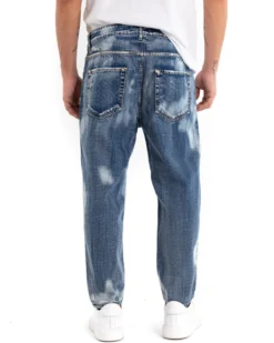 Pantaloni Jeans Uomo Loose Fit Classico Cinque Tasche Con Rotture Stone Washed Casual Denim Sfumato GIOSAL-P5472A