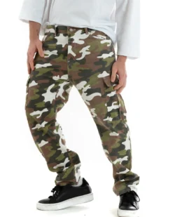Pantaloni Jeans Uomo Straight Fit Militare Denim Cargo Mimetico Casual GIOSAL-P5751A