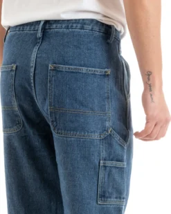Pantaloni Jeans Uomo Wide Leg Basic Cargo Cinque Tasche Casual Denim GIOSAL-P5729A