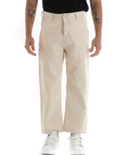 Pantaloni Jeans Uomo Wide Leg Basic Cargo Cinque Tasche Casual Panna GIOSAL-P5728A