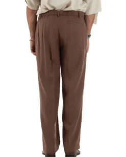 Pantaloni lino uomo baggy fit fondo ampio cintura marrone GIOSAL-P6318A