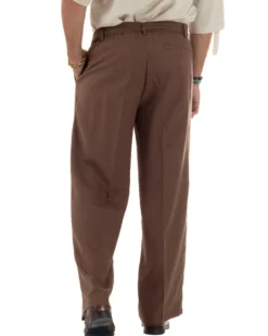 Pantaloni lino uomo baggy fit fondo ampio cintura marrone GIOSAL-P6318A