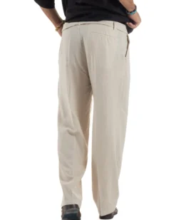 Pantaloni lino uomo baggy fit fondo ampio cintura beige GIOSAL-P6314A