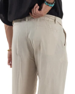 Pantaloni lino uomo baggy fit fondo ampio cintura beige GIOSAL-P6314A