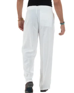 Pantaloni lino uomo baggy fit fondo ampio cintura bianco GIOSAL-P6316A