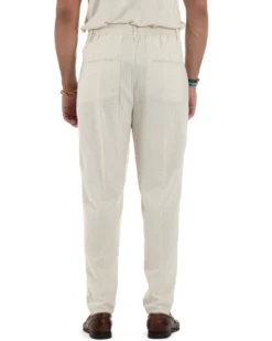 Pantaloni Lino Uomo Tasche America Sartoriale Con Pinces Beige P6319A