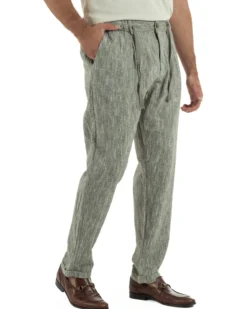 Pantaloni pantalaccio uomo lino sartoriale coulisse verde melangiato GIOSAL-P6511A