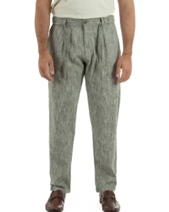 Pantaloni pantalaccio uomo lino sartoriale coulisse verde melangiato GIOSAL-P6511A