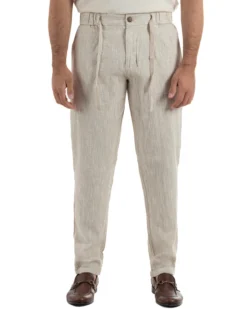 Pantaloni pantalaccio uomo lino sartoriale coulisse beige melangiato GIOSAL-P6508A