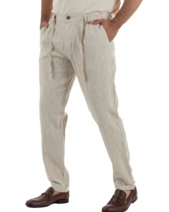 Pantaloni pantalaccio uomo lino sartoriale coulisse beige melangiato GIOSAL-P6508A