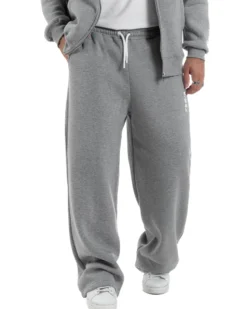 Pantaloni Tuta Baggy Fondo Largo Felpato Logo Grigio Berna M-252196