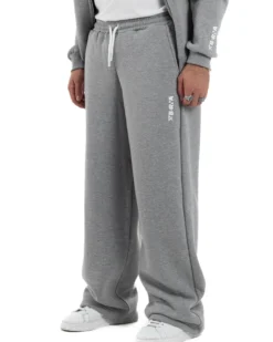 Pantaloni Tuta Baggy Fondo Largo Felpato Logo Grigio Berna M-252196