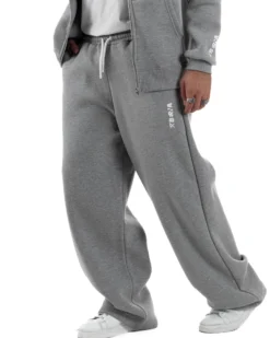 Pantaloni Tuta Baggy Fondo Largo Felpato Logo Grigio Berna M-252196