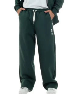 Pantaloni Tuta Baggy Fondo Largo Felpato Logo Verde Berna M-252196