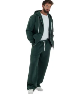 Pantaloni Tuta Baggy Fondo Largo Felpato Logo Verde Berna M-252196