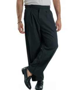 Pantaloni Uomo Baggy Con Pinces Viscosa Vita Alta Gurkha Pants Classico Blu P6432A