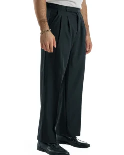 Pantaloni Uomo Baggy Con Pinces Viscosa Vita Alta Gurkha Pants Classico Blu P6432A