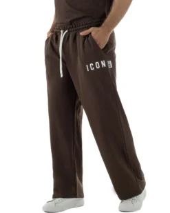 Pantaloni uomo baggy pantalaccio tuta cotone basic logo marrone ICON IUP001