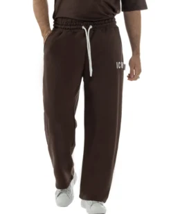 Pantaloni uomo baggy pantalaccio tuta cotone basic logo marrone ICON IUP001