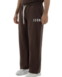 Pantaloni uomo baggy pantalaccio tuta cotone basic logo marrone ICON IUP001