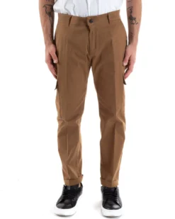 Pantaloni Uomo Cargo Cotone Tasconi Basic Tinta Unita Camel Casual GIOSAL-P5567A