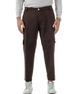 Pantaloni Uomo Cargo Loose Fit Jeans Tasconi Tasche America Marrone BlackSunday JS1168A