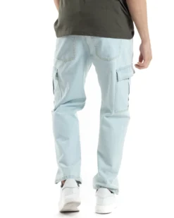 Pantaloni Uomo Cargo Tasconi Jeans Baggy Denim Chiaro Fondo Largo Ampio Casual GIOSAL-JS1020A