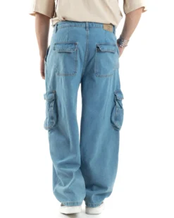 Pantaloni Uomo Cargo Tasconi Jeans Baggy Carpenter Oversize Denim Fondo Largo Ampio GIOSAL-JS1028A