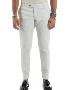 Pantaloni Uomo Chino Abbottonatura Allungata Tasche America Capri Cotone Estivo Slim Bianco BlackSunday P6235A