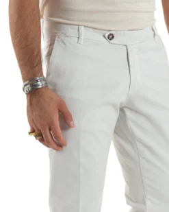 Pantaloni Uomo Chino Abbottonatura Allungata Tasche America Capri Cotone Estivo Slim Bianco BlackSunday P6235A
