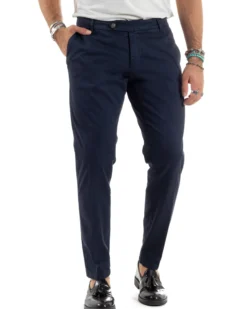 Pantaloni Uomo Chino Abbottonatura Allungata Tasche America Capri Cotone Estivo Slim Blu BlackSunday P6234A