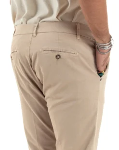 Pantaloni Uomo Chino Abbottonatura Allungata Tasche America Capri Cotone Estivo Slim Beige BlackSunday P6233A