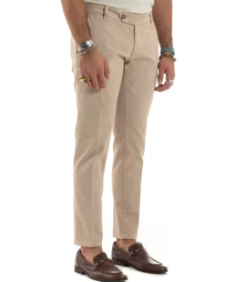 Pantaloni Uomo Chino Abbottonatura Allungata Tasche America Capri Cotone Estivo Slim Beige BlackSunday P6233A
