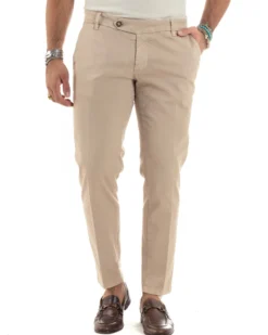 Pantaloni Uomo Chino Abbottonatura Allungata Tasche America Capri Cotone Estivo Slim Beige BlackSunday P6233A