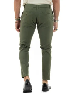 Pantaloni Uomo Chino Abbottonatura Allungata Tasche America Capri Cotone Estivo Slim Verde BlackSunday P6232A