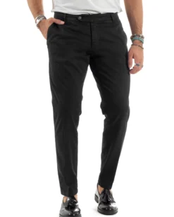 Pantaloni Uomo Chino Abbottonatura Allungata Tasche America Capri Cotone Estivo Slim Nero BlackSunday P6230A