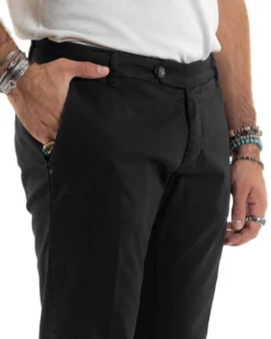 Pantaloni Uomo Chino Abbottonatura Allungata Tasche America Capri Cotone Estivo Slim Nero BlackSunday P6230A