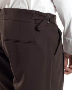 Pantaloni Uomo Classico Con Pinces Vita Alta Gurkha Pants Abbottonatura Allungata Fibbie Viscosa Estivo Casual Marrone GIOSAL-P6273A